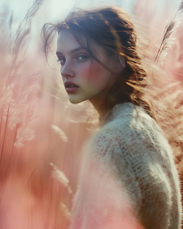 Serene Woman in Pastel Dreamscape