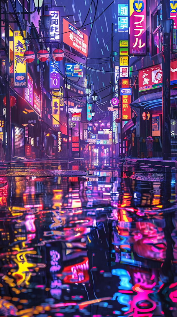 Neon-Lit Urban Street Scene