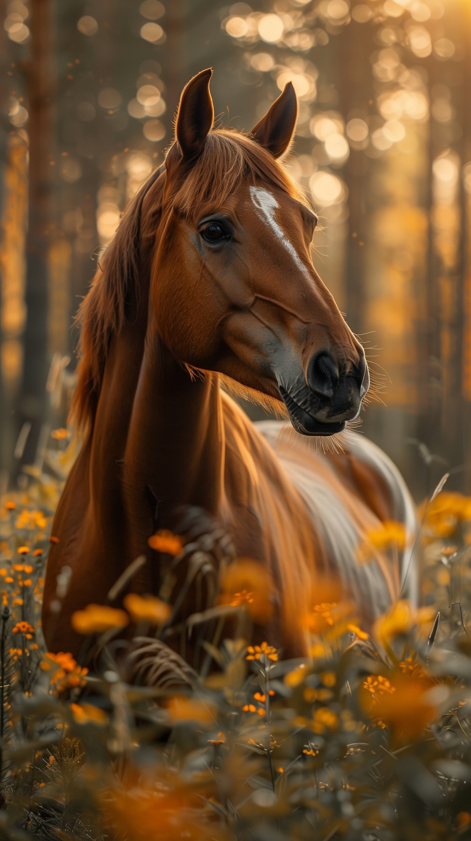 Majestic Horse in Orange Field