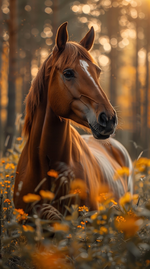 Majestic Horse in Orange Field