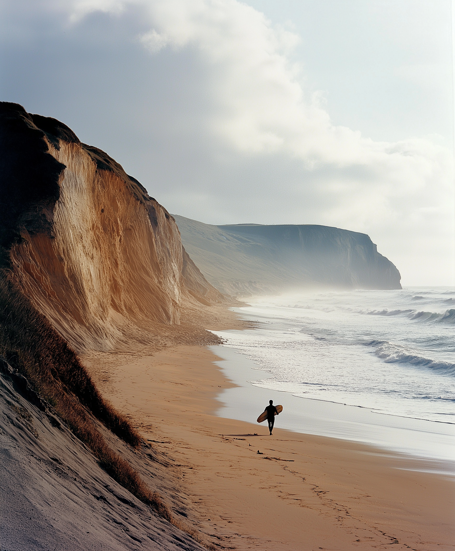 Lone Surfer on Tranquil Beach