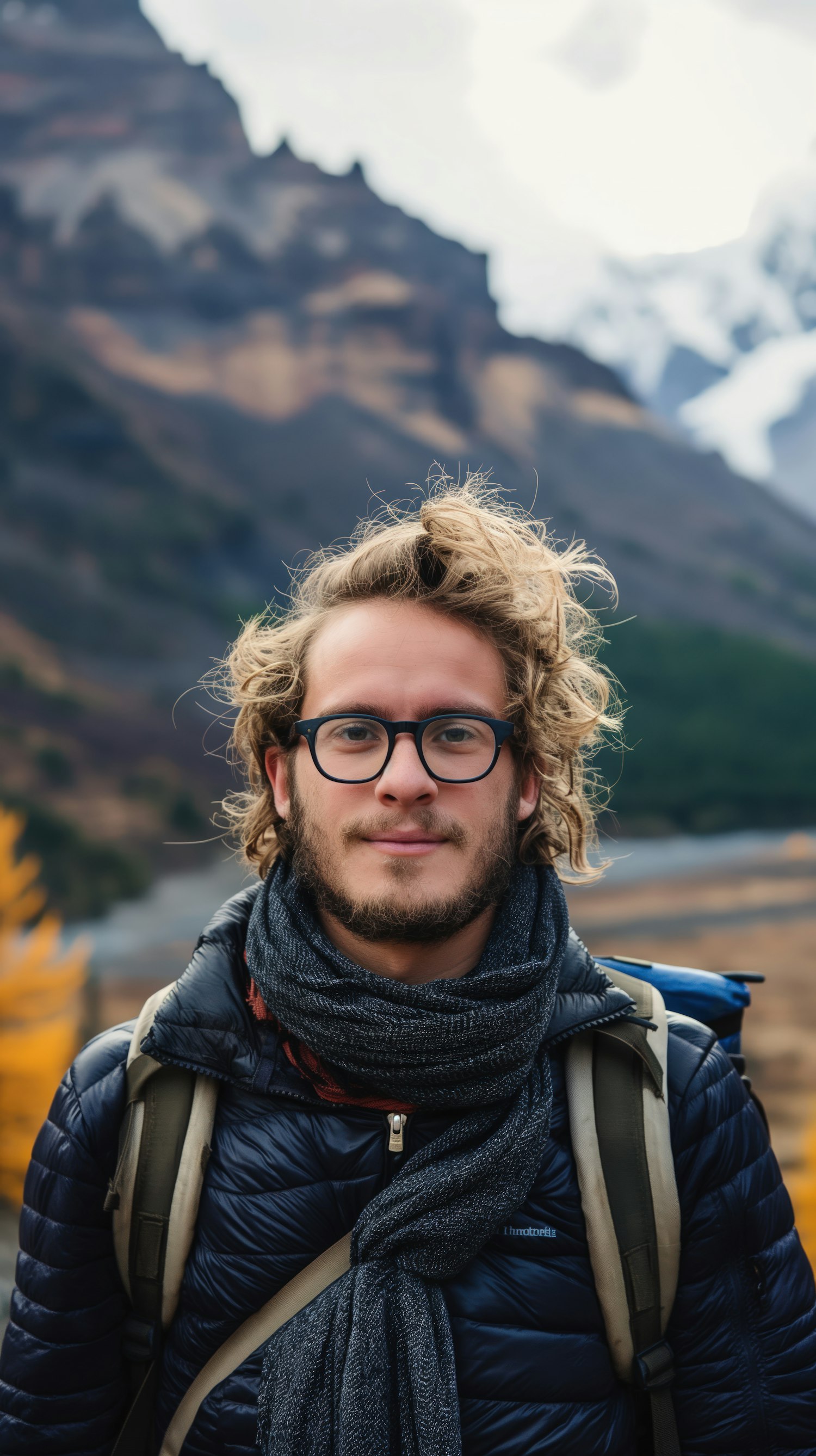 Thoughtful Hiker in Mountainous Terrain