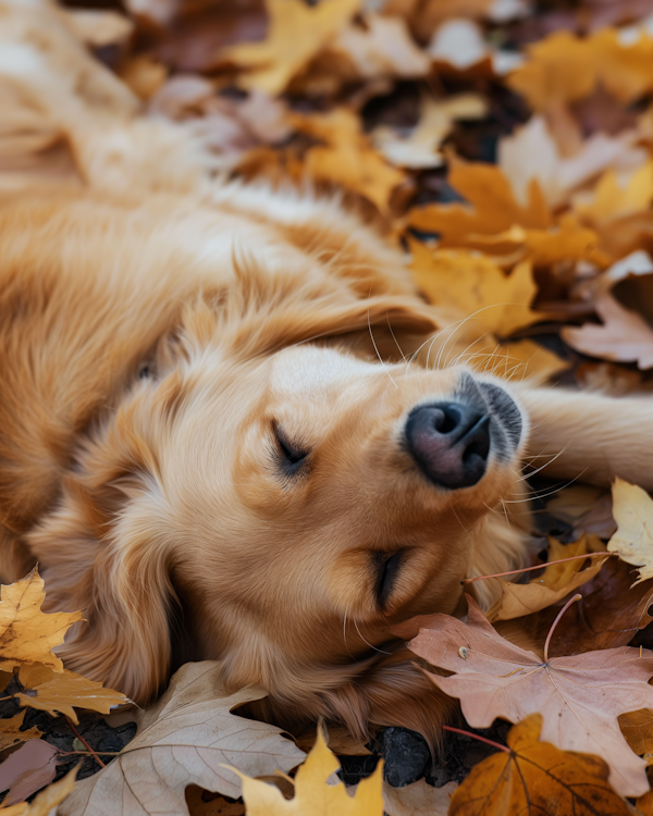 Golden Retriever Amidst Autumn Leaves