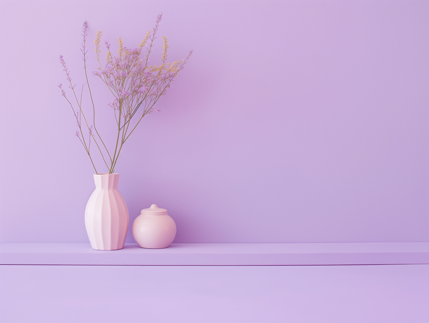 Pastel Pink Vase and Pot with Dried Flowers Still Life