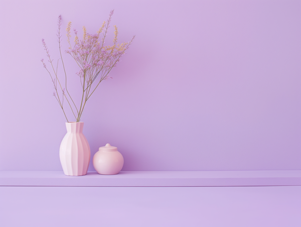 Pastel Pink Vase and Pot with Dried Flowers Still Life