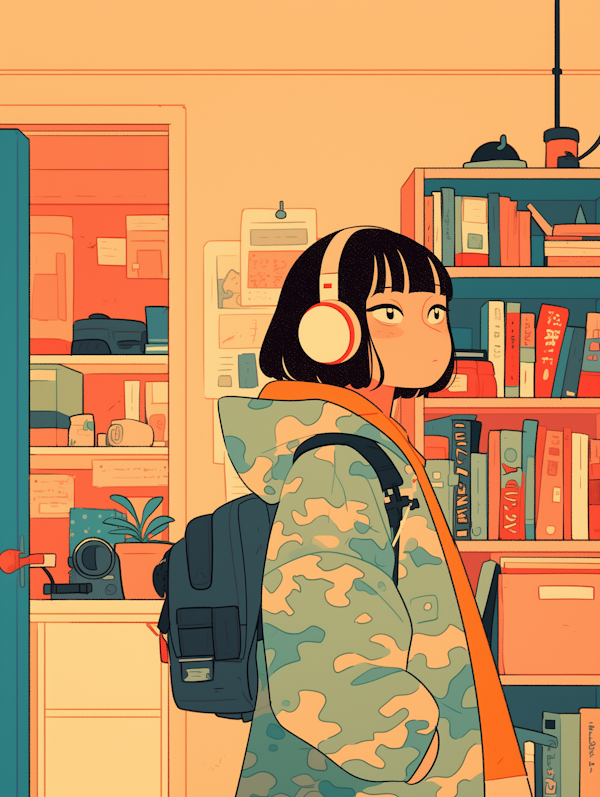 Young Person with Headphones in Cozy Room