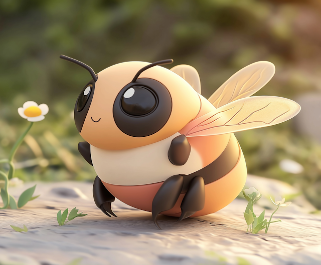 Friendly 3D Bee in Nature