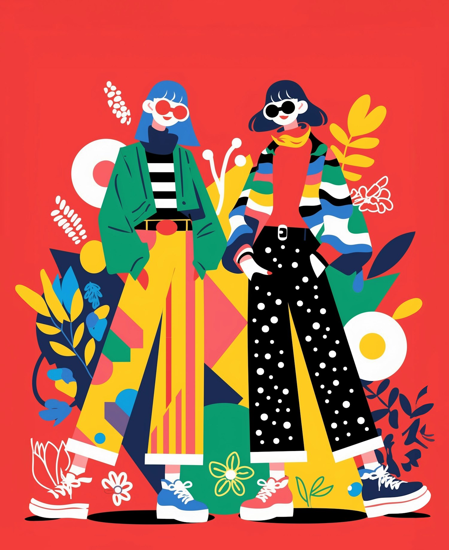 Stylized Figures in Vibrant Fashion