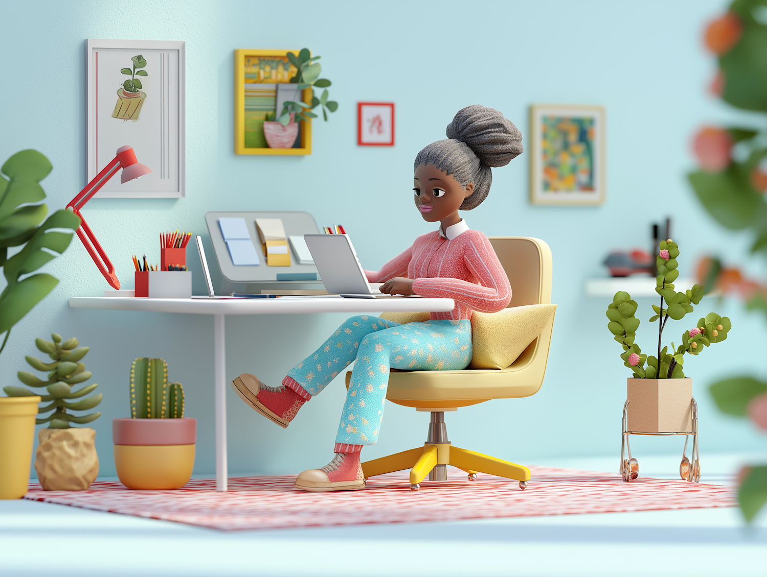 3D-Rendered Woman in a Modern Workspace