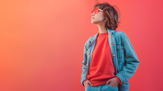 Contemplative Figure in Heart-Shaped Sunglasses