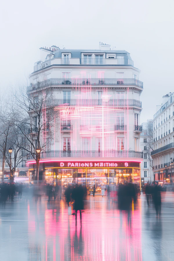 Parisian Neon Street Scene