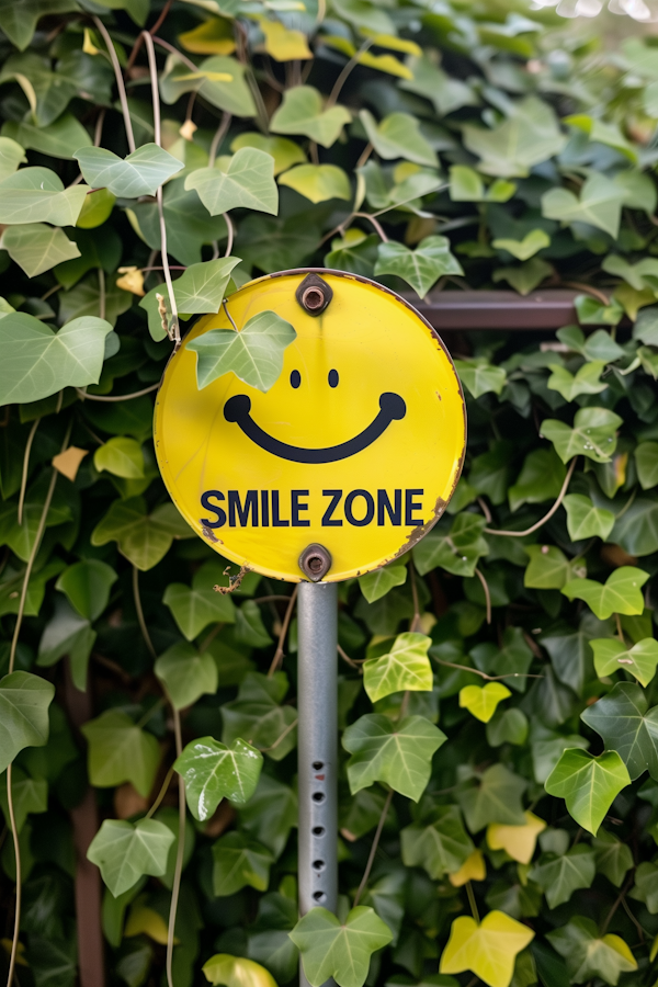 Smile Zone Sign with Ivy Background