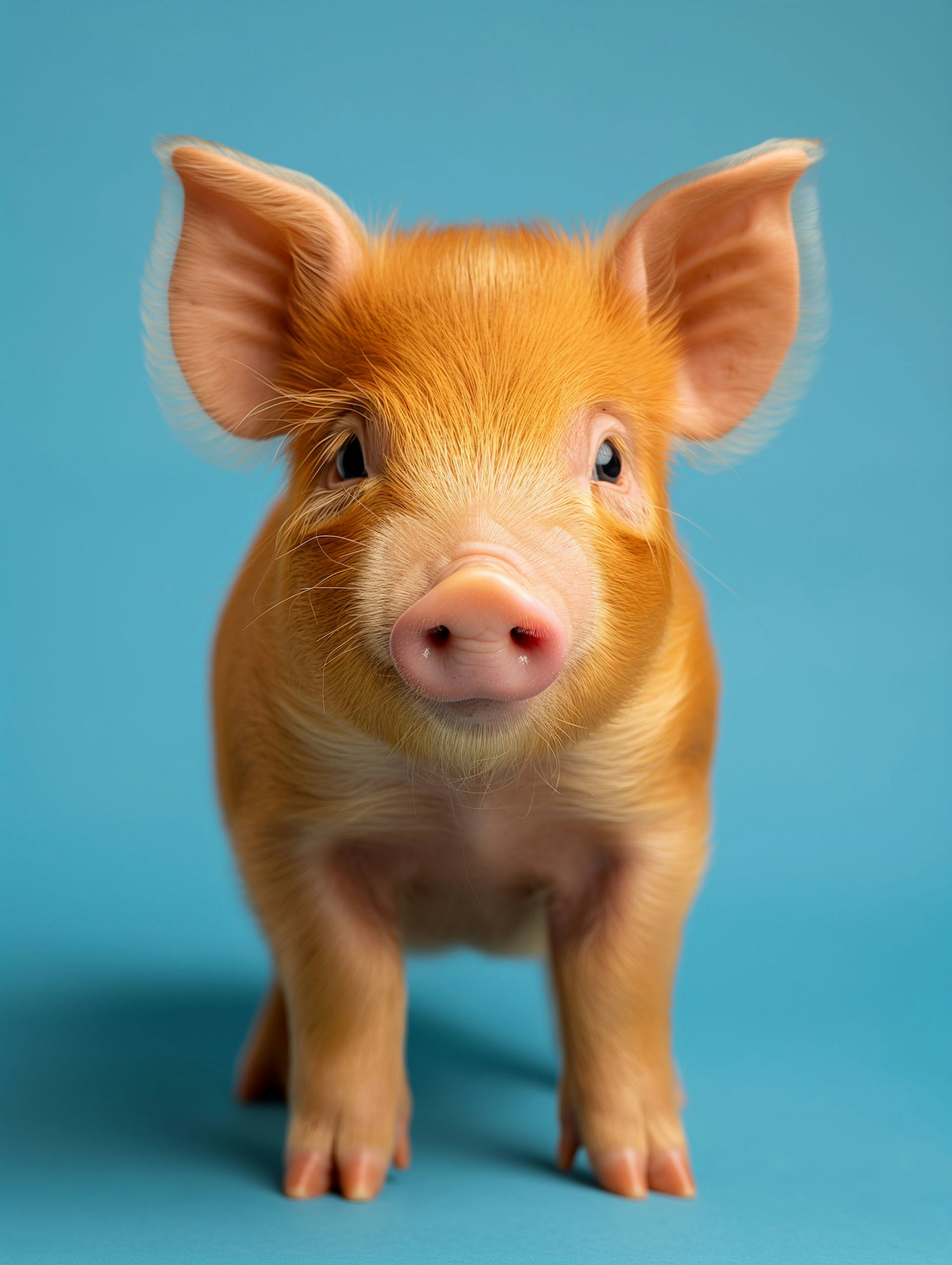 Golden-Hued Pig Against Blue Backdrop