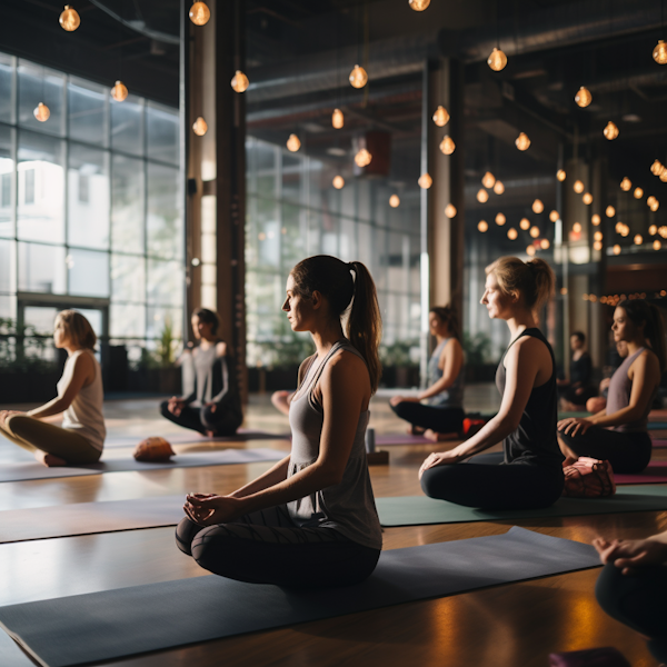 Tranquil Yoga Session in Serene Illuminated Studio