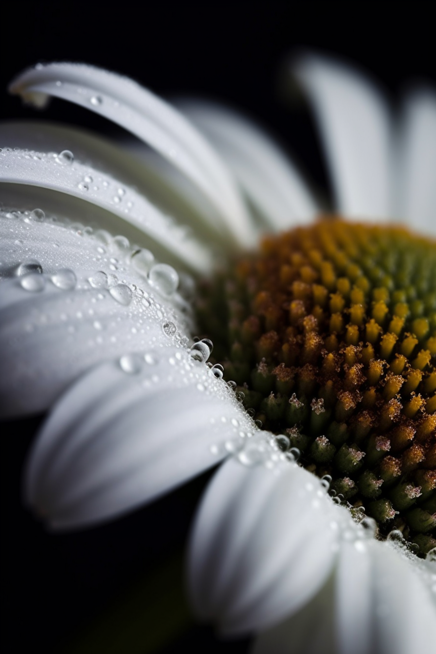 Close-Up White Daisy with Water Drops