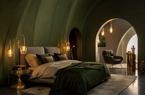 Tranquil Elegance: Curved Archways and Muted Green Hues