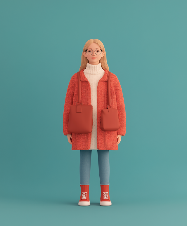 Stylized Female Character with Salmon Accessories