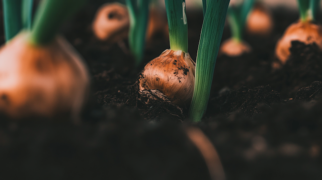 Onions Growing in Soil