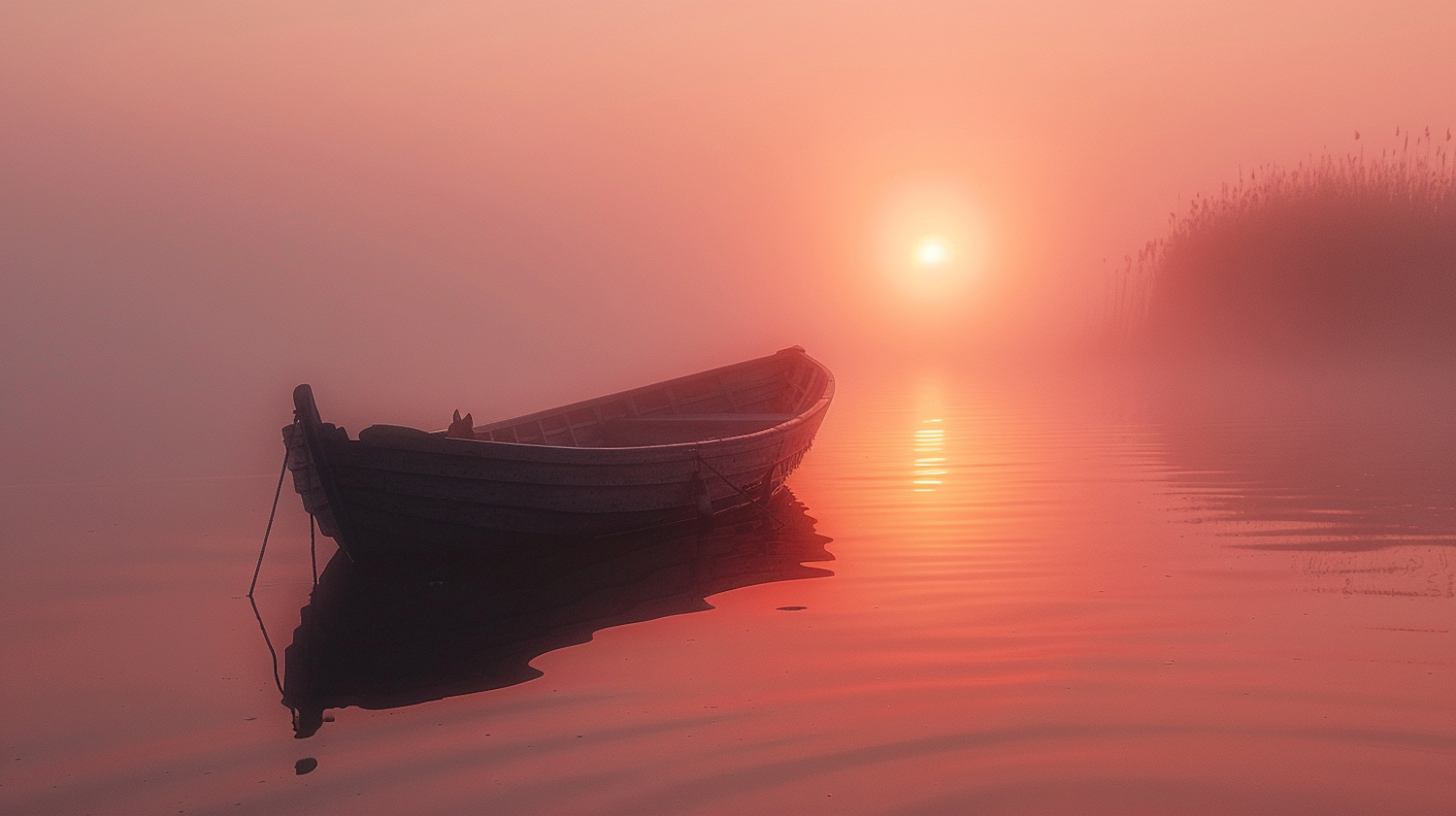 Misty Sunrise with Solitary Boat