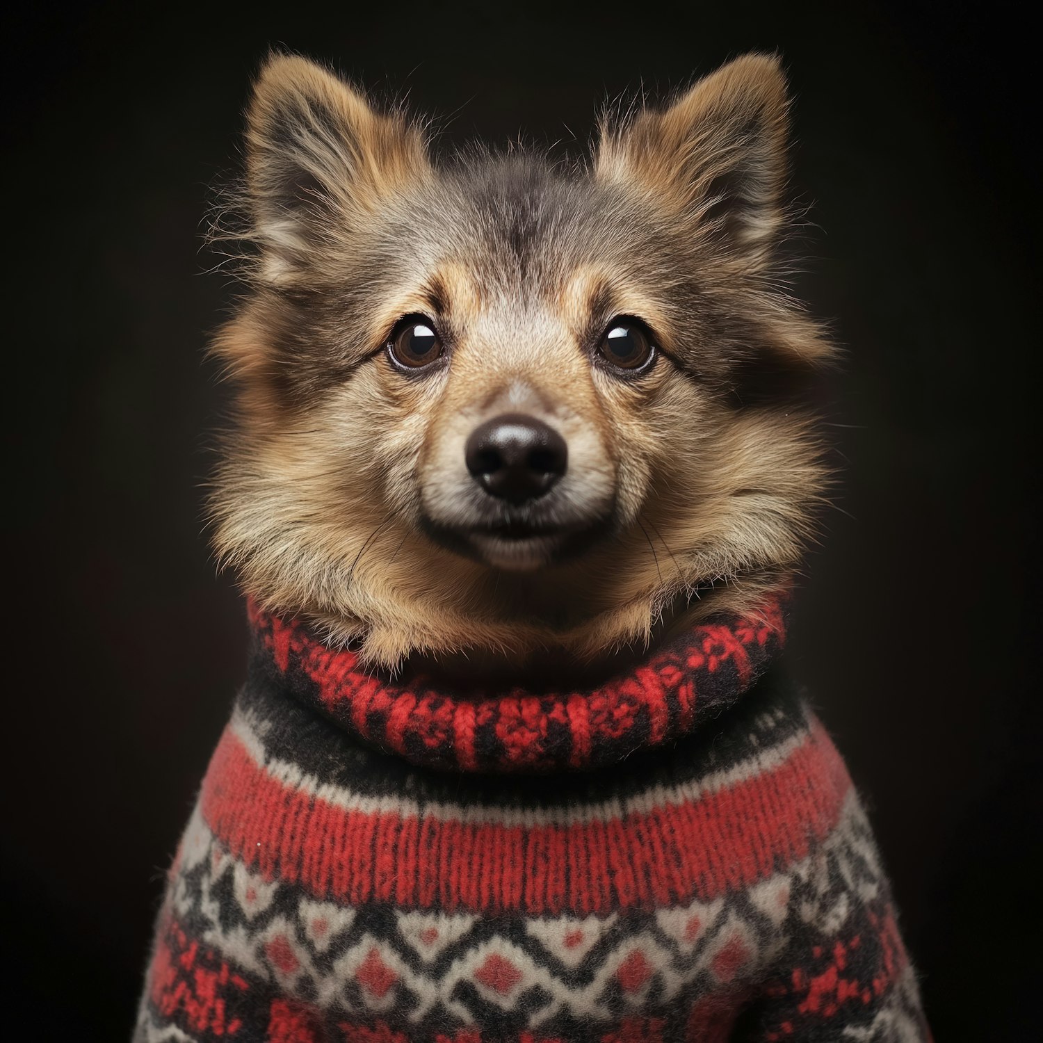 Fluffy Dog in Festive Sweater