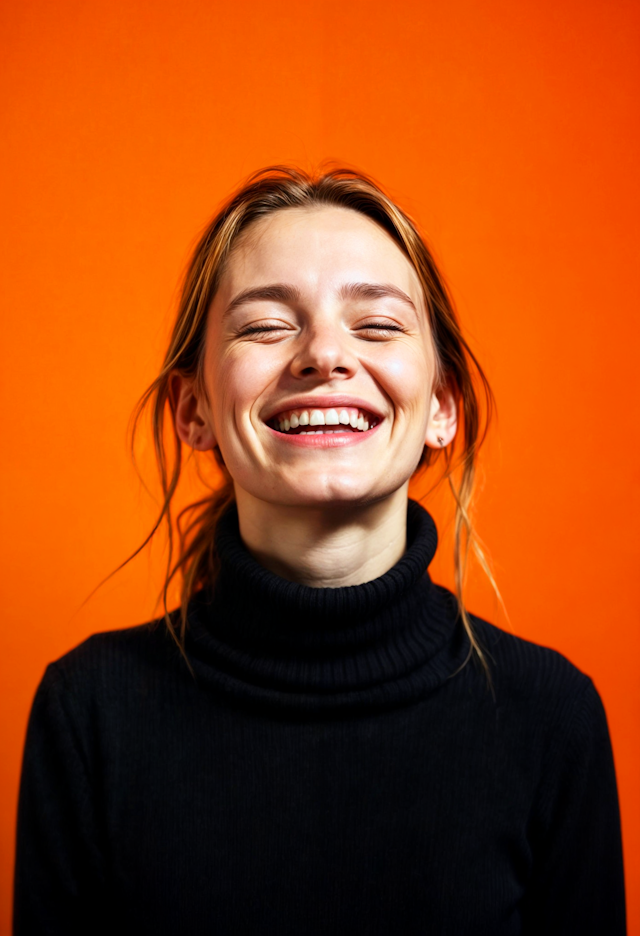 Joyful Woman Against Orange Background