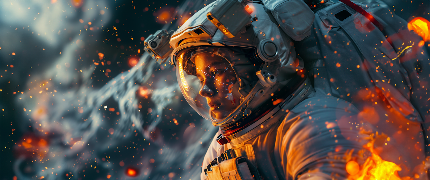 Astronaut Amidst Fiery Chaos