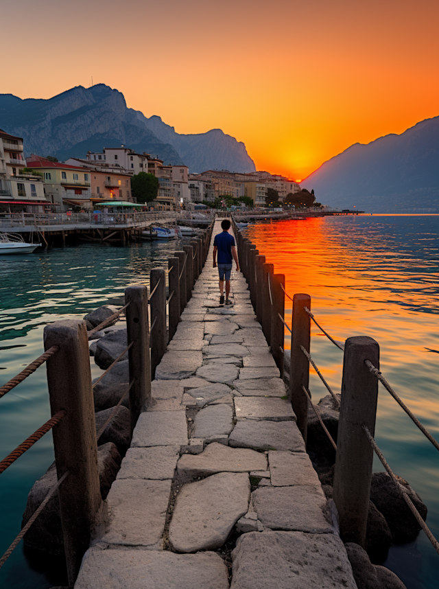 Solitary Walk at Stone Pier Sunset