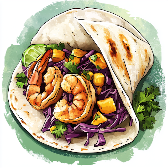 Vibrant Shrimp Taco Illustration