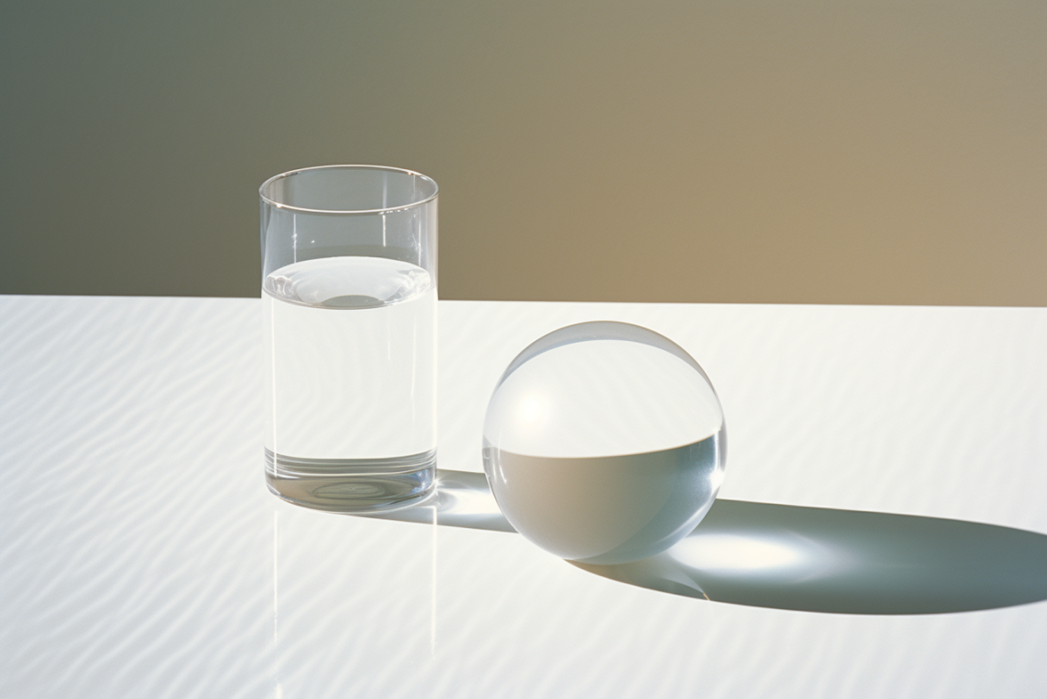 Minimalist Light and Shadow Study with Transparent Glass and Sphere