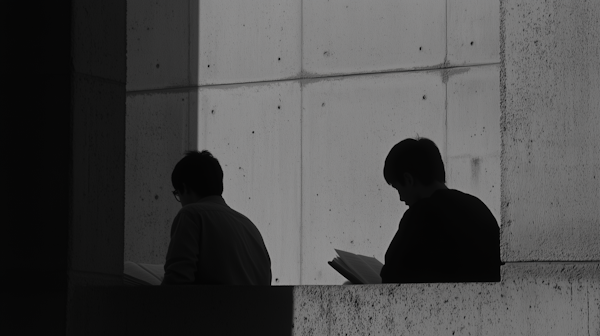 Silhouetted Readers in Urban Setting