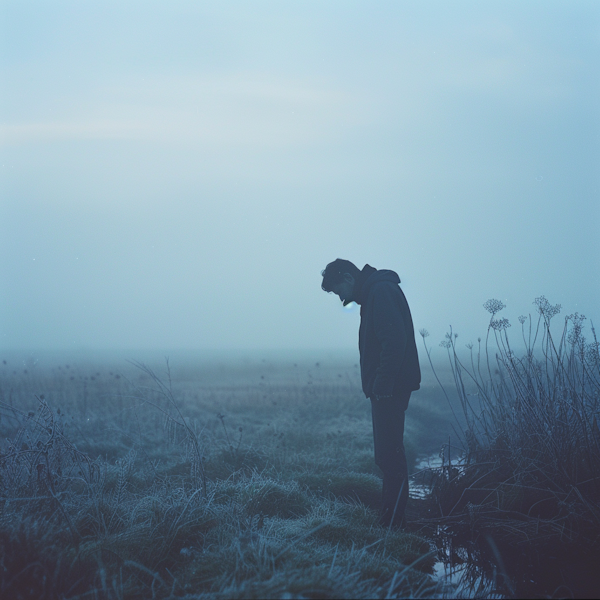 Solitary Figure in Frosty Landscape