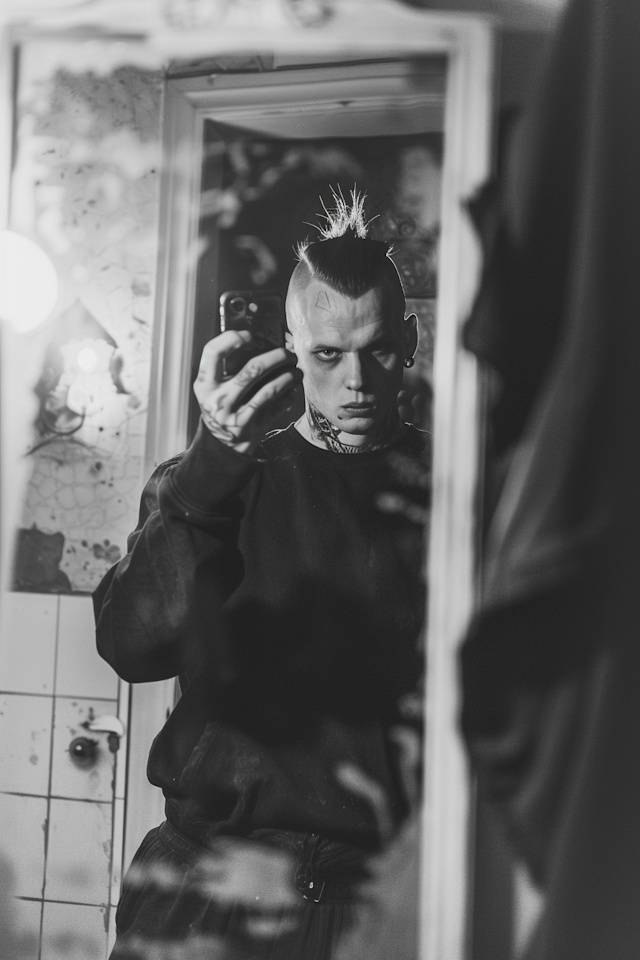 Monochrome Self-Portrait with Mohawk