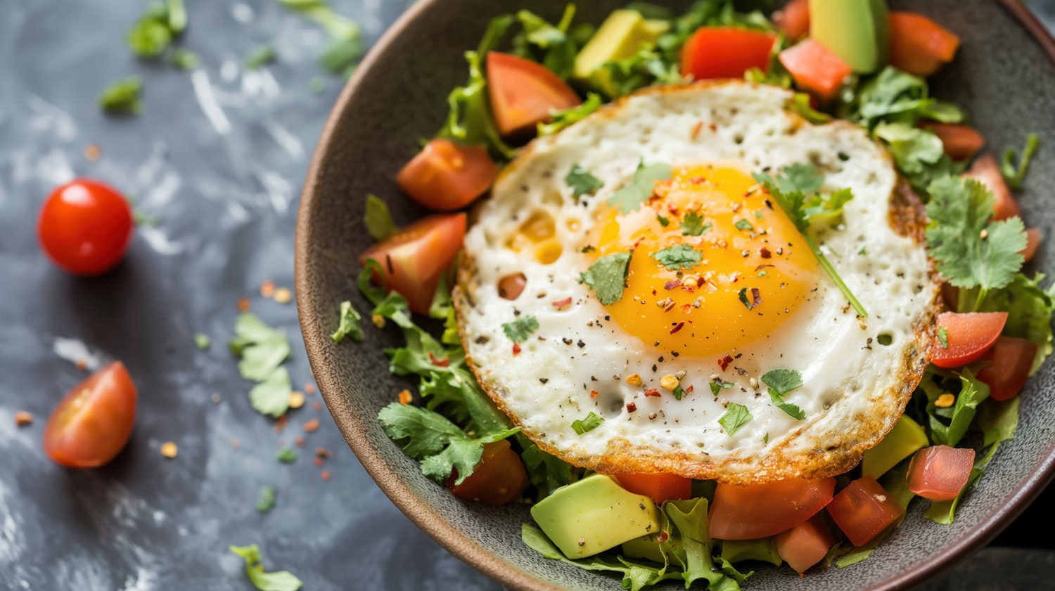 Colorful Salad with Sunny-Side-Up Egg