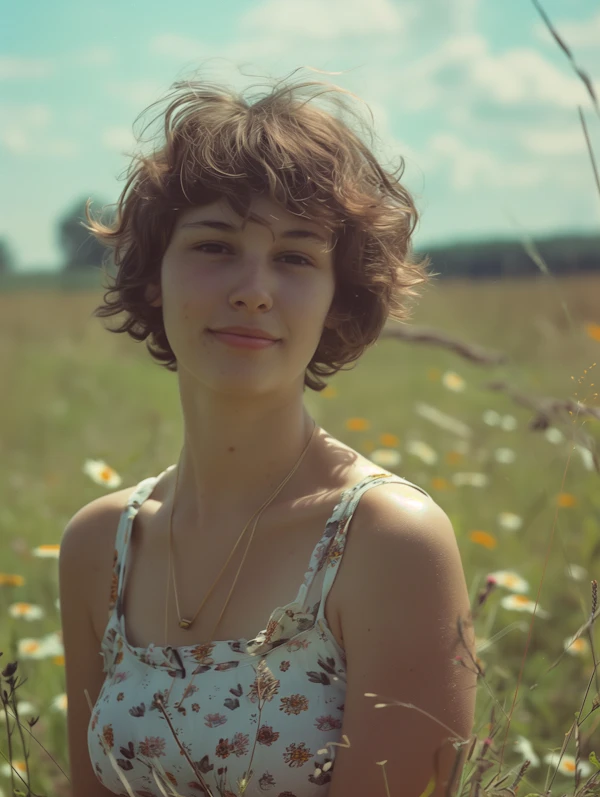 Serene Woman in Wildflower Field