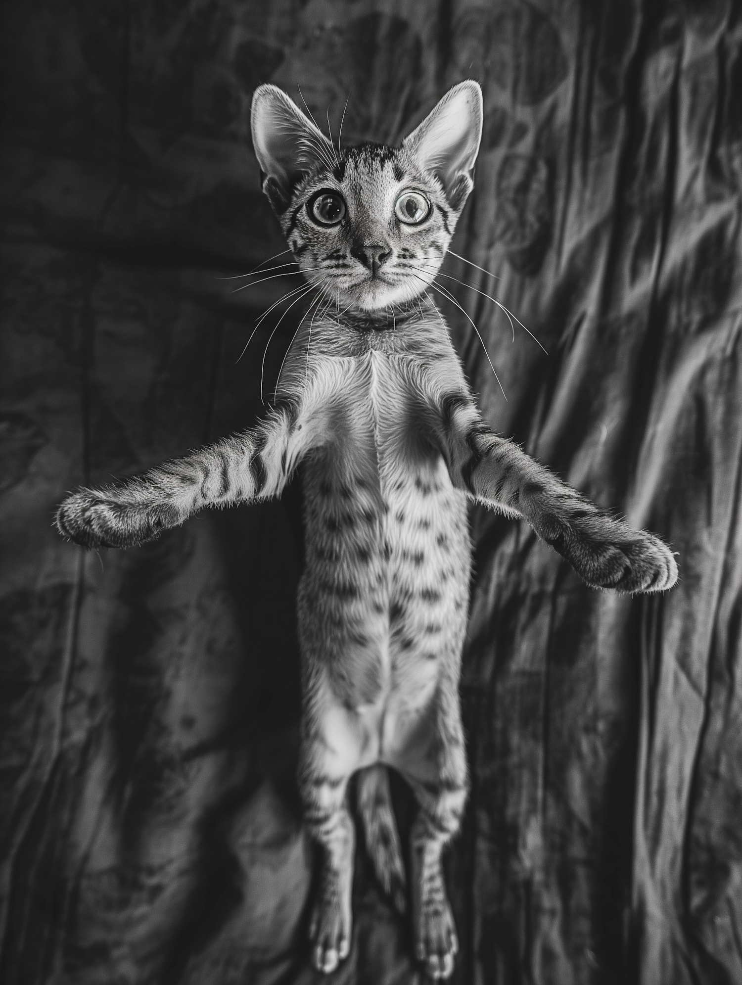 Suspended Cat in Monochrome