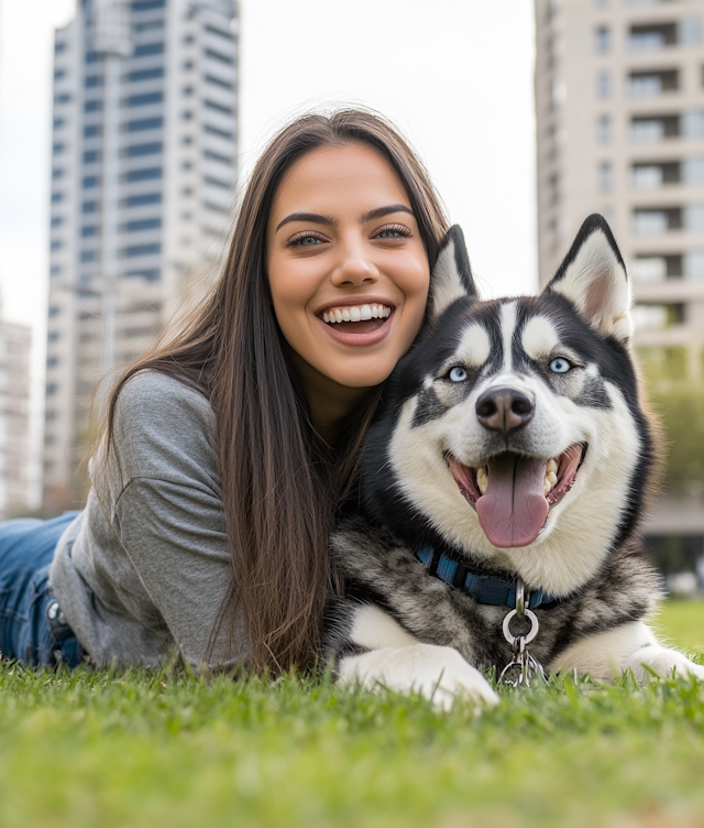 Woman and Husky Enjoying Park