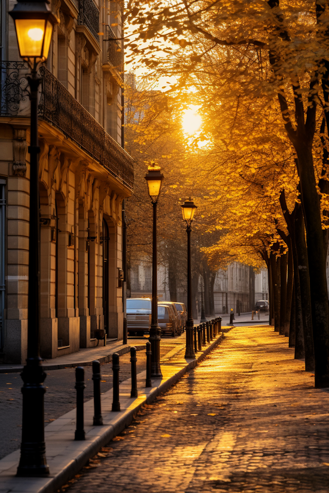 Golden Hour Serenity: Cityscape and Shadows