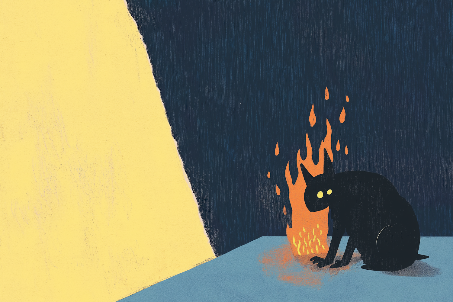 Black Cat with Flames