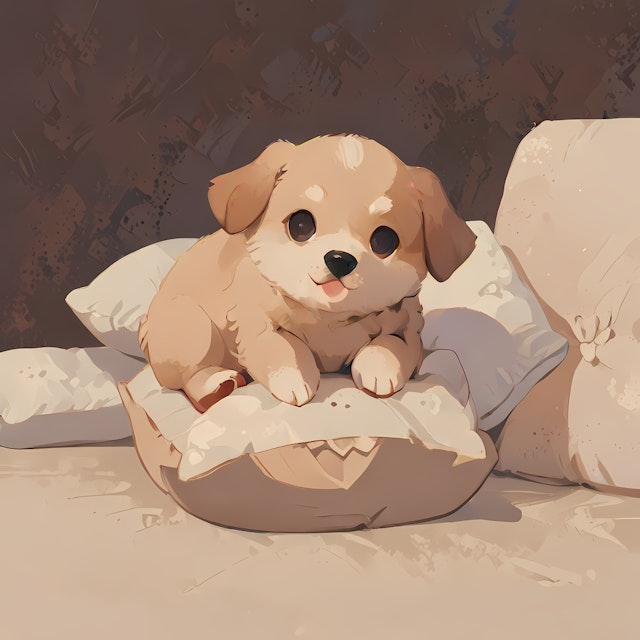 Adorable Puppy on Pillows