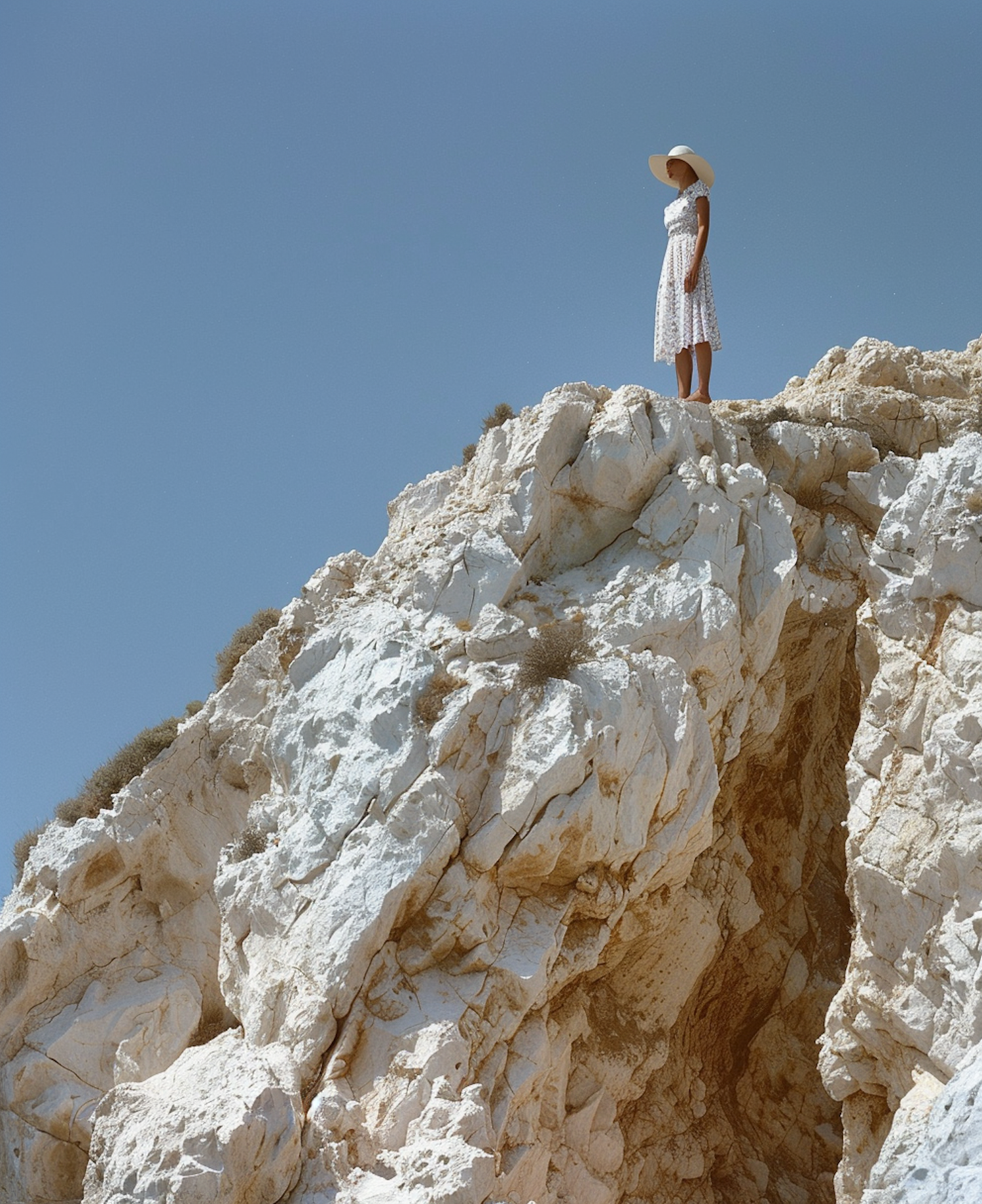 Woman on White Rocky Outcrop