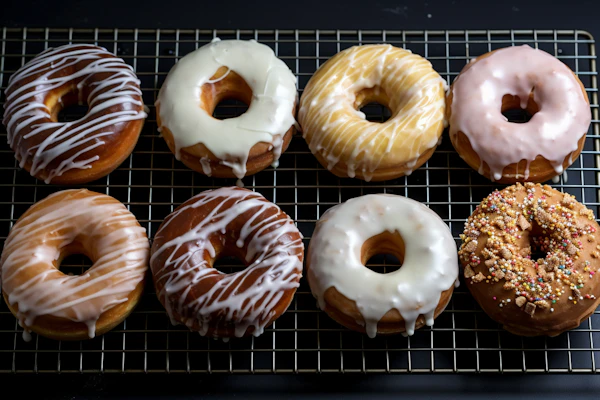 Artful Array of Gourmet Glazed Donuts