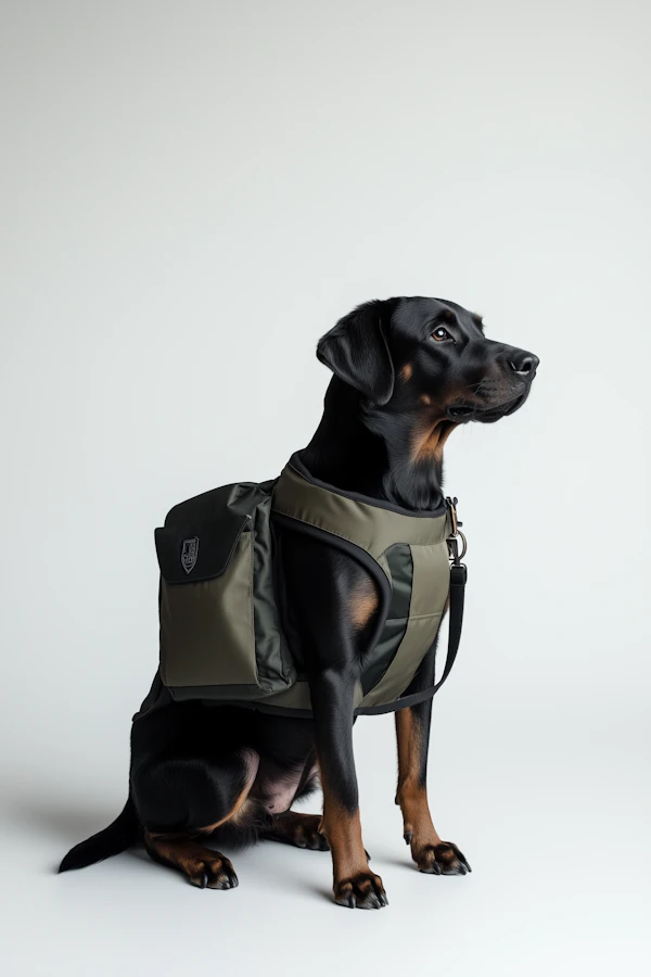 Attentive Dog with Green Harness