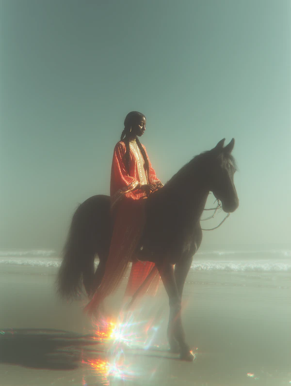 Woman Riding Horse on Beach