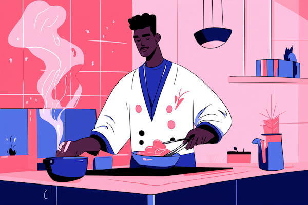 Man Cooking in a Vibrant Kitchen