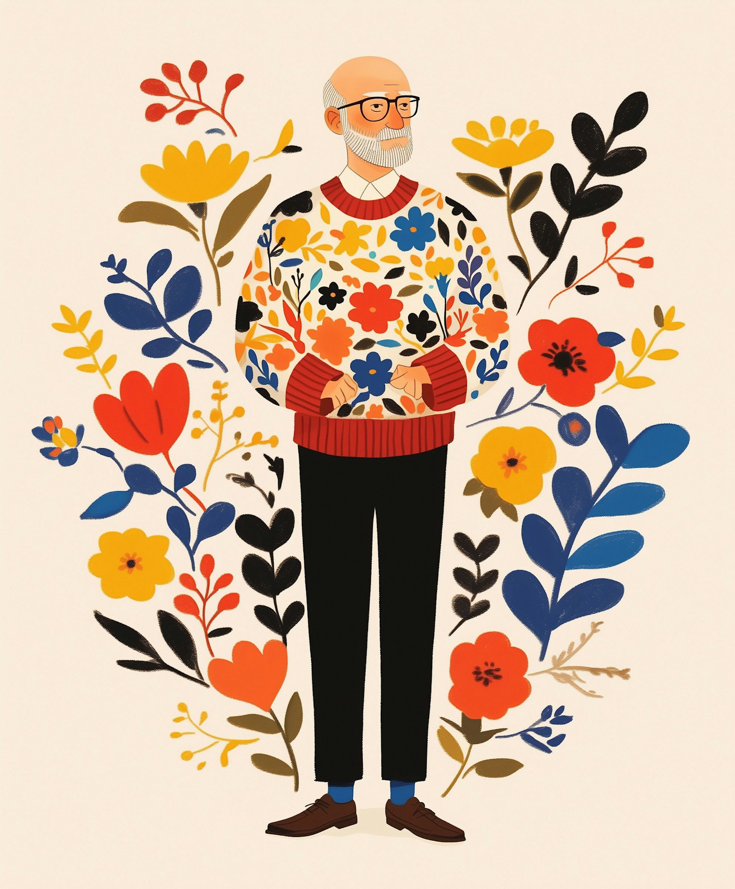 Elderly Man with Floral Sweater