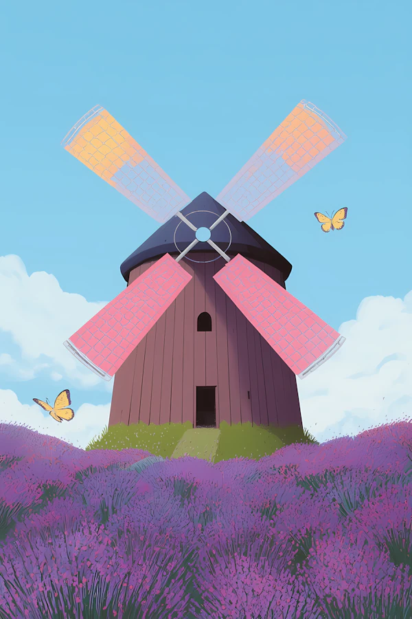 Lavender Windmill Scene