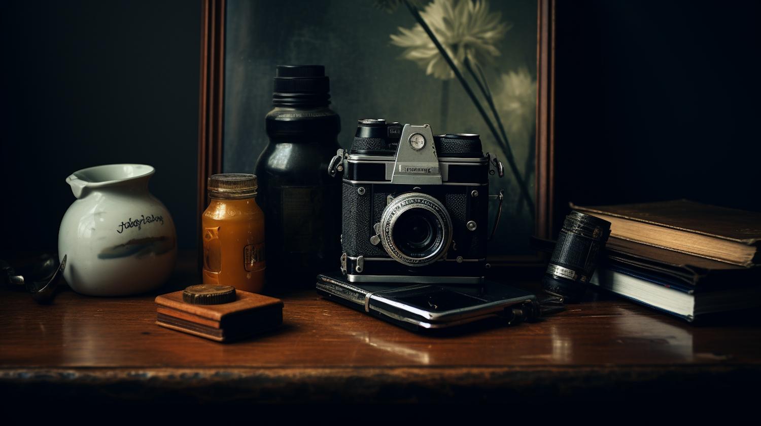 Vintage Camera and Modern Smartphone Still Life