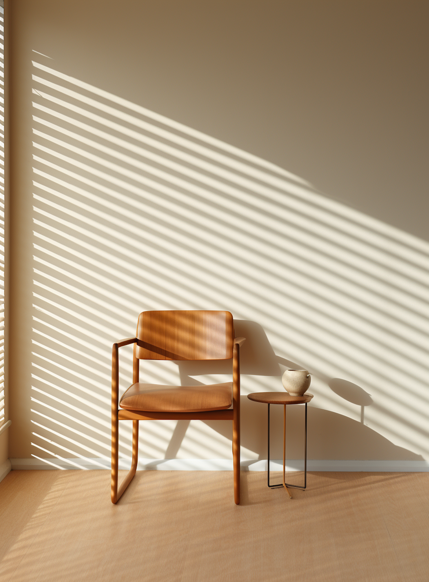 Scandinavian Serenity: Modern Wooden Chair and Shadow Play