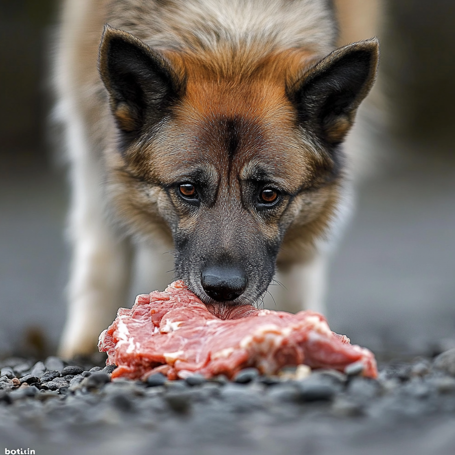 Dog with Raw Meat