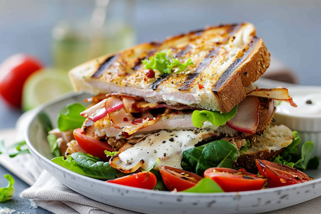 Delicious Club Sandwich with Salad